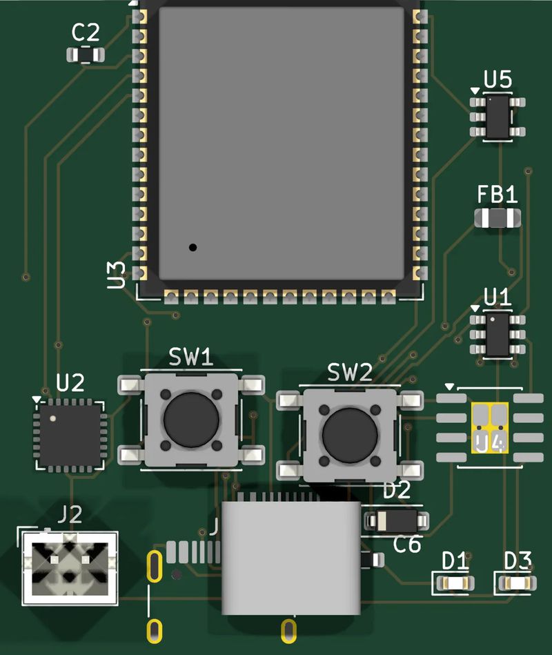 The same board from above, with the parts labelled by designator