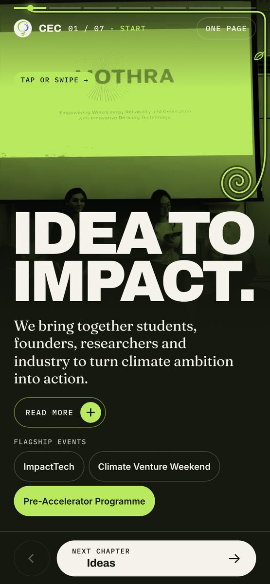 Climate Entrepreneurs Club on a phone, as it is live