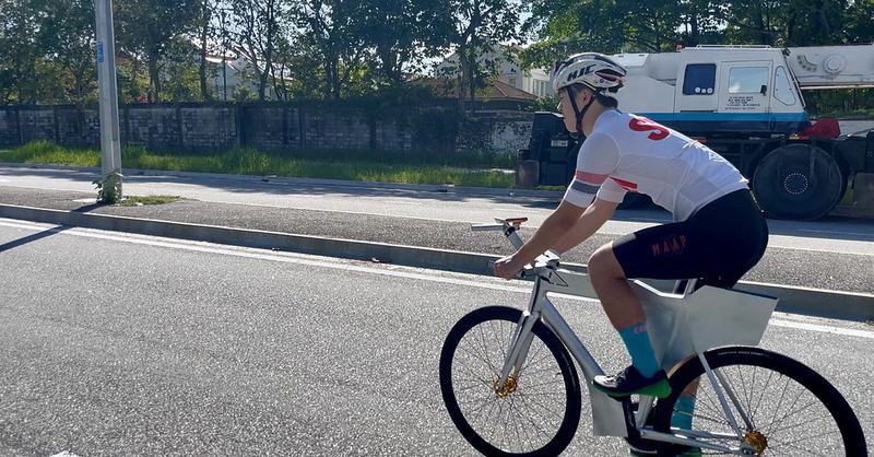 Riding the finished time-trial frame on the road
