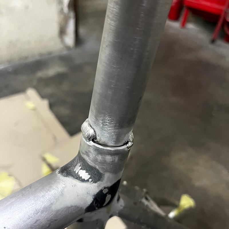 A TIG-welded junction on the aluminium frame